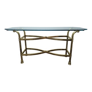 Vintage La Barge Attributed Brass Console Table W/ Glass Top – Hollywood Regency For Sale