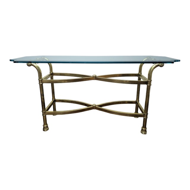 Vintage La Barge Attributed Brass Console Table W/ Glass Top – Hollywood Regency For Sale