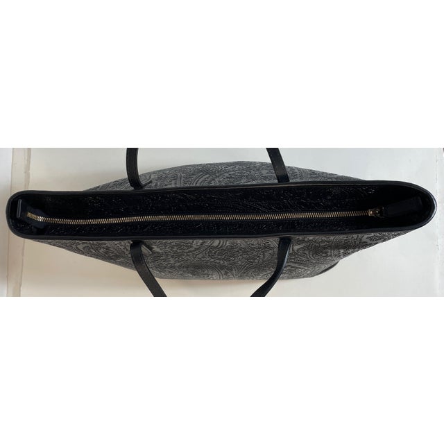 Etro Signature Black Embossed Paisley Leather Zippered Shopper Tote Bag - For Sale - Image 9 of 9