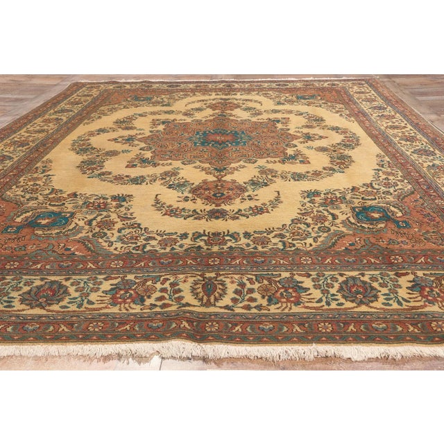 Ecru Mid 20th Century Mid 20th Century Vintage Persian Tabriz Rug 08'00 X 11'07 For Sale - Image 8 of 9