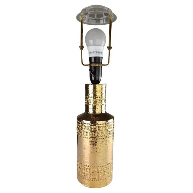 Gold Bitossi Gold Glazed Table Lamp with Decorative Hand Incised Bands from Bitossi, 1960s For Sale - Image 8 of 8
