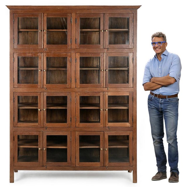Solid Wood Cabinet with 8 Glazed Compartments For Sale - Image 3 of 9