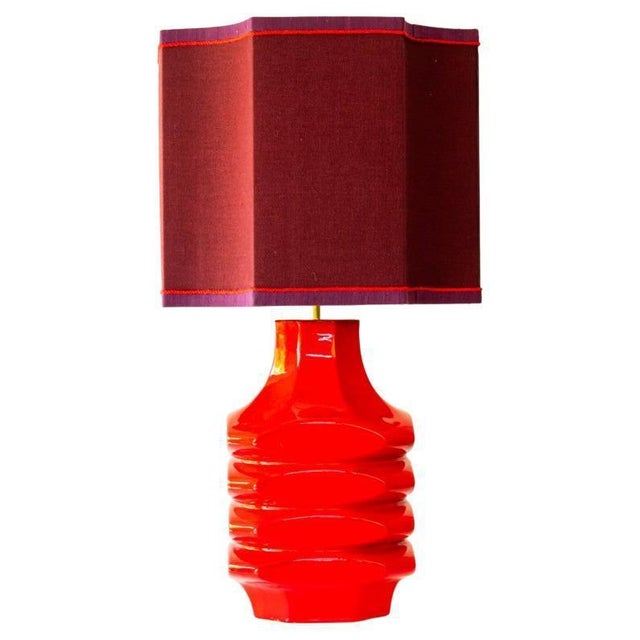 Red Ceramic Table Lamp with Lampshade attributed to R. Houben, 1970s For Sale - Image 11 of 11