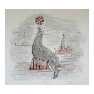1930s Helen Malta Seals Zoo Drawing For Sale
