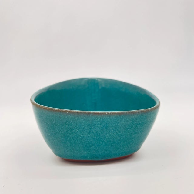 Turquoise Vintage West Coast Pottery Bowl Traditional Turkish Turquoise Matte Glaze For Sale - Image 8 of 12