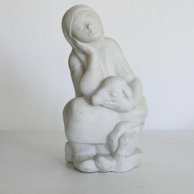 Girl with Lamb Sculpture in Stoneware, 1890s For Sale - Image 3 of 10