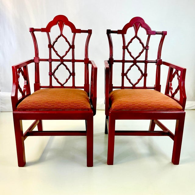 Vintage Home is pleased to present the gorgeous pair of Chippendale armed Accent Chairs. These have Asian Chinoiserie...