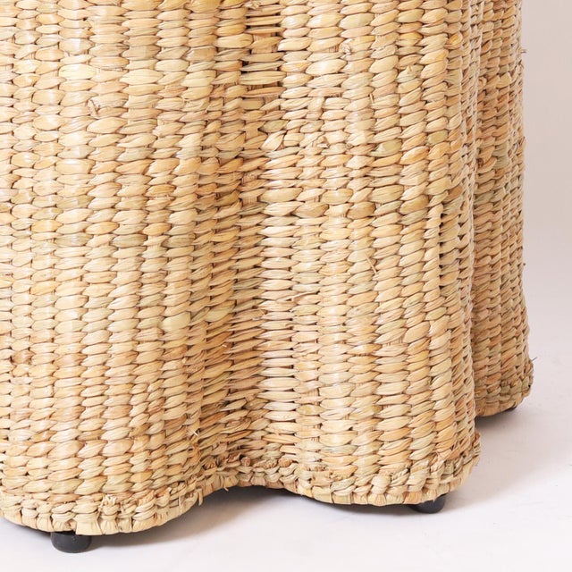 Wood Pair of Round Ghost Drapery Woven Reed Stands For Sale - Image 7 of 7