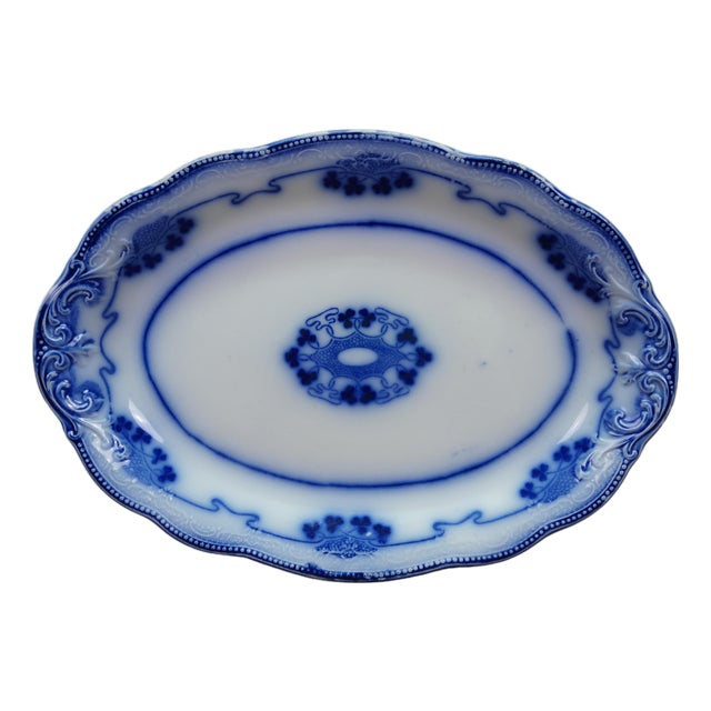 Antique Victorian W. H. Grindley "Lorne" Flow Blue Oval Serving Platter For Sale