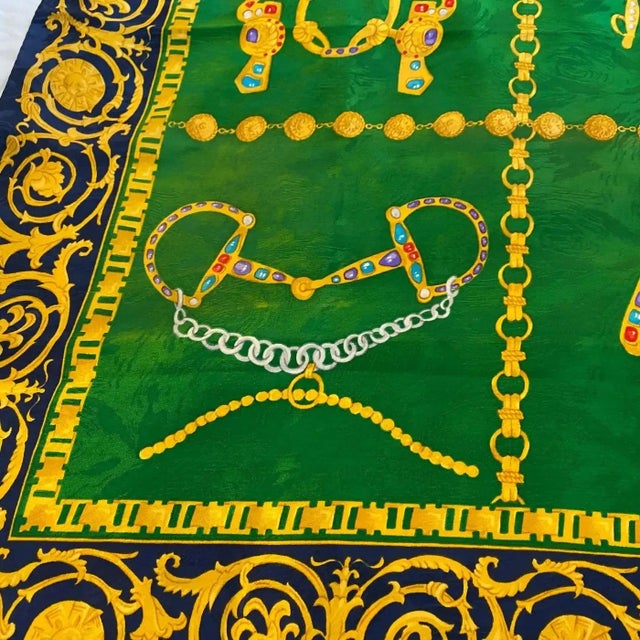 Green 1980s Vintage Silk Color Italian Scarf Foulard by Renato Balestra For Sale - Image 8 of 11