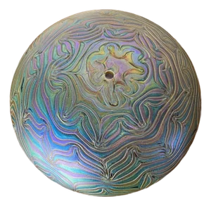 Vintage 12" Iridescent Pulled Feather Favrile Style Glass Dome Lamp Shade