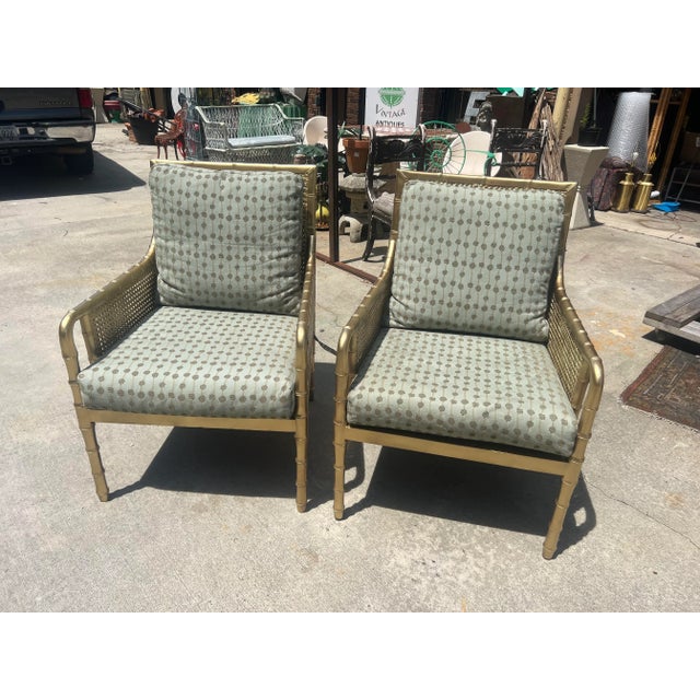 1960s 1960s Vintage Gold Bamboo Caned Chairs - a Pair For Sale - Image 5 of 7