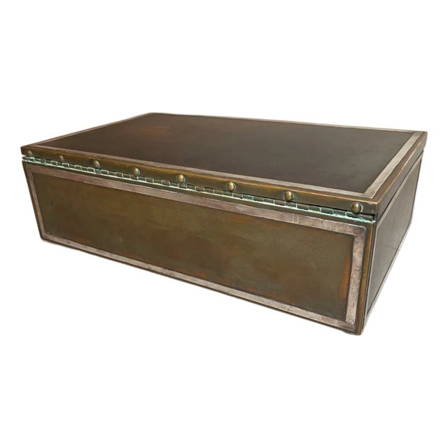 Share Large Antique Heintz Art Metal Bronze Sterling Silver Cigar Humidor Box 4089 For Sale