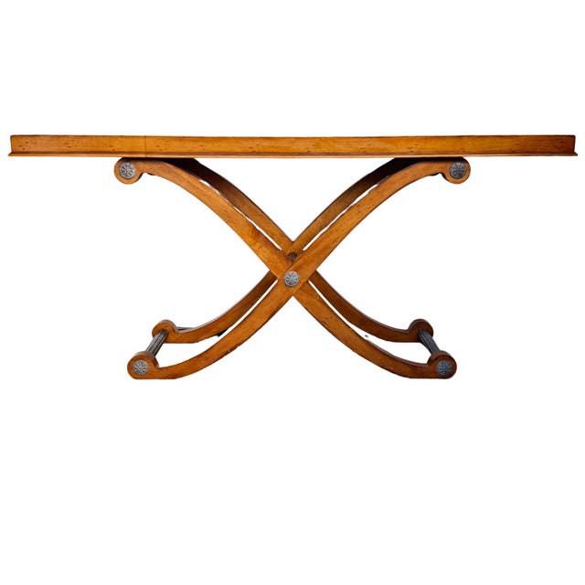 Late 20th Century Large Neoclassical Curule Console Table With Fluted Pewter-Tone Accents For Sale - Image 4 of 14