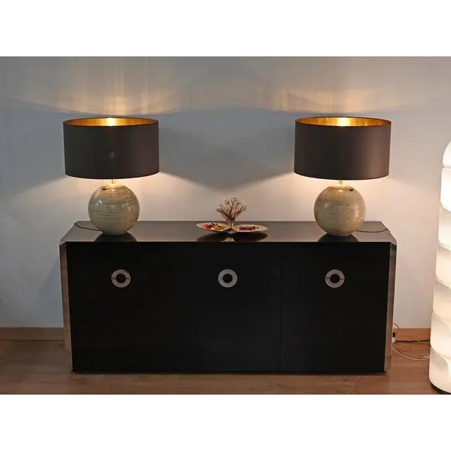 Huge Spherical Travertine and Brass Table Lamp, Italy, 1973 For Sale - Image 9 of 18