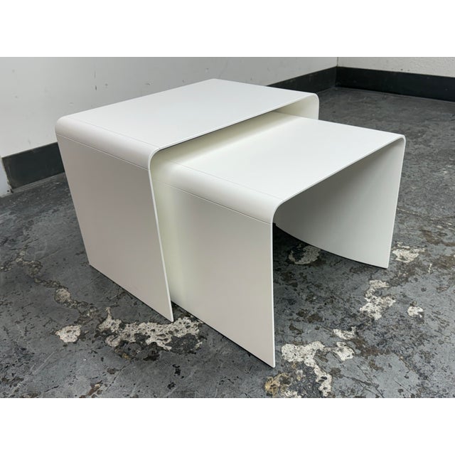 Mid-Century Modern Scandinavian Designs Two Piece White Nesting Table Set, Two Piece For Sale - Image 3 of 12