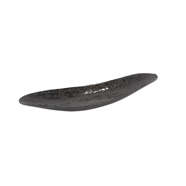 Contemporary Chiseled Texture Black Iron Elongated Tray- Small For Sale - Image 3 of 10