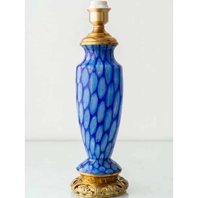 1920s Art Deco Bohemian Blue Art Glass Table Lamp with Cast Brass Base.Czechoslovakia, 1920s For Sale - Image 5 of 18