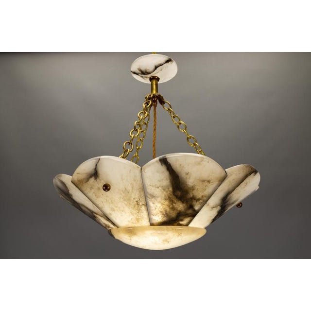 French Art Deco Alabaster and Brass Pendant Light with Segmented Shade, 1920s For Sale - Image 17 of 18