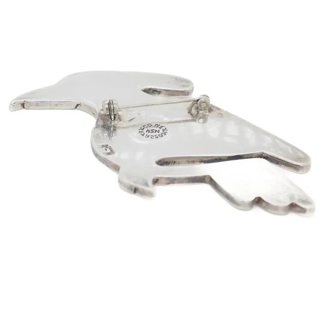 Vintage Mexican Sterling & Copper Mixed Metals Bird Brooch With Azurite Inlay For Sale - Image 9 of 12