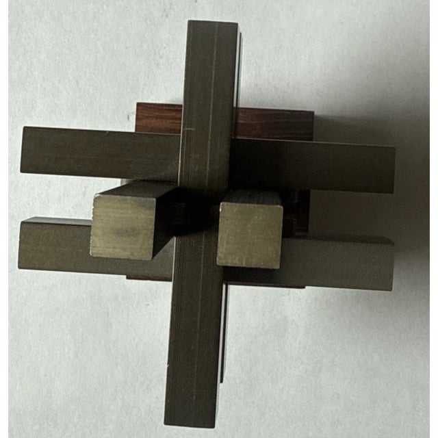 Mid-Century Modern 1960s Austin Enterprises Interlocking Aluminum & Rosewood Burr Puzzle Modernist For Sale - Image 3 of 8