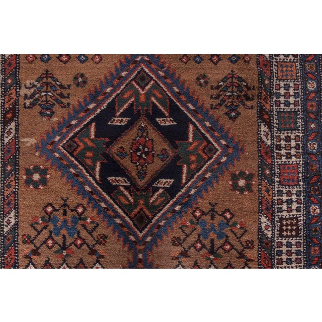 Persian Antique Narrow and Long Diamond Medallions Motifs Persian Hamadan Wool Runner For Sale - Image 3 of 4