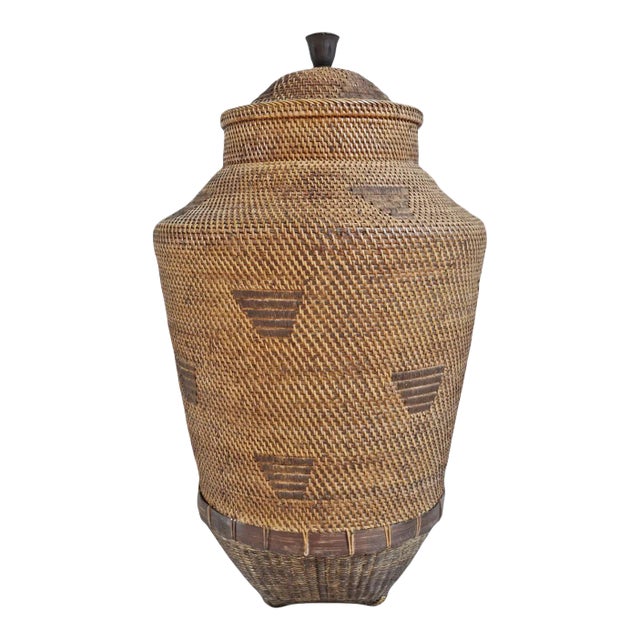Vintage Tall Suma Tribal Boho Basket With Lid For Sale