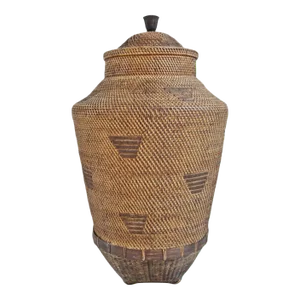 Vintage Tall Suma Tribal Boho Basket With Lid