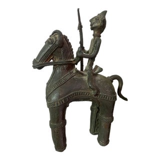 Late 19th Century Indian Dhokra Horse and Rider Sculpture For Sale