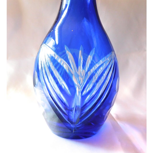 Contemporary 1950s Blue Cut to Clear Glass Bottle or Decanter # 20453 For Sale - Image 3 of 6