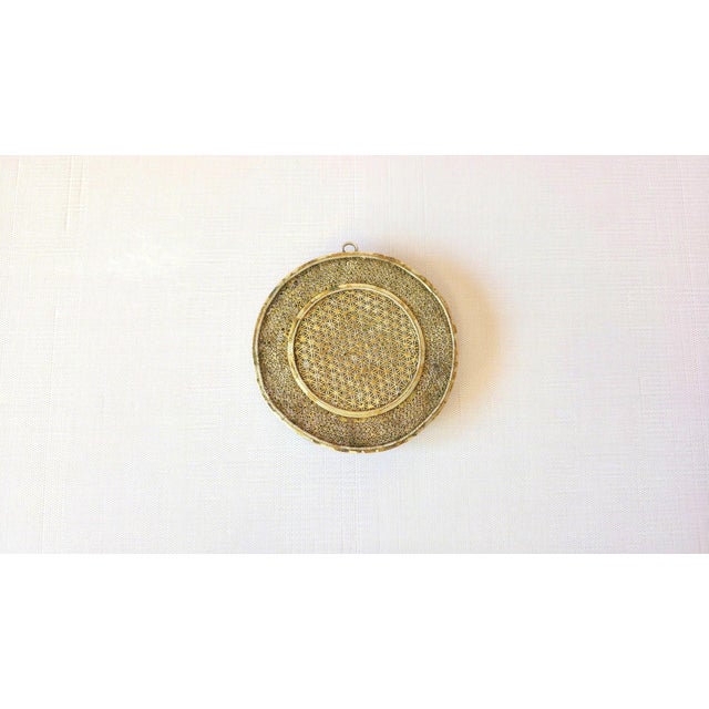 Vintage Chinese Hetian Jade Disc Bi in Silver Enamel Frame With Rubies and Pearl For Sale - Image 4 of 9