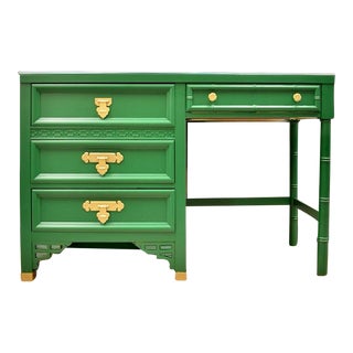 Mid 20th Century Vintage Dixie Faux Bamboo Chinoiserie Desk- Satin Green For Sale