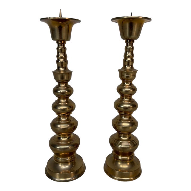 Japanese Shōwa Metal Candlesticks, 1950, Set of 2 For Sale