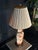 Orange Vintage Chinoiserie Porcelain Table Lamp With Terracotta Floral Motif and Pleated Shade For Sale - Image 8 of 10