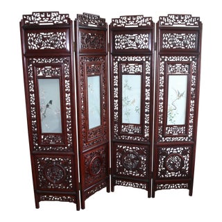Chinese Wood & Glass 4 Panel Screen For Sale
