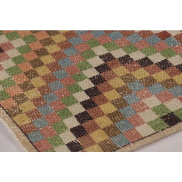 Traditional Vintage Distressed Runner, Polychromatic Checkered Diamonds - Rug & Kilim For Sale - Image 3 of 8