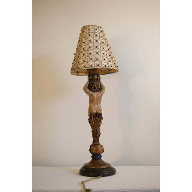 Figural Sculpture Cherub Lamp With Original Beaded Shade, Signed by Marco For Sale - Image 15 of 17