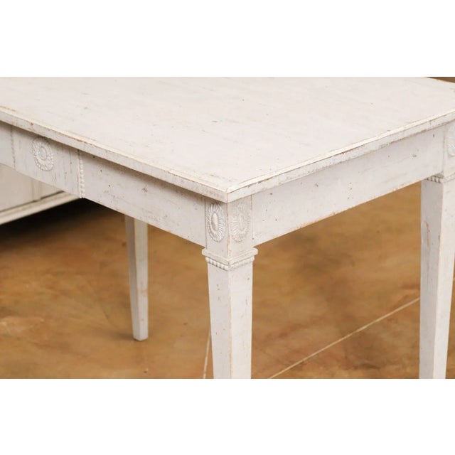Gustavian (Swedish) Swedish Gustavian Style 1880s Painted Wood Table with Carved Rosettes and Beads For Sale - Image 3 of 13