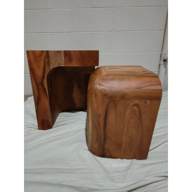 A unique pair of Artistically Designed Nesting tables representing Cubist, Bauhaus styling. Exotic solid Woods, finely...
