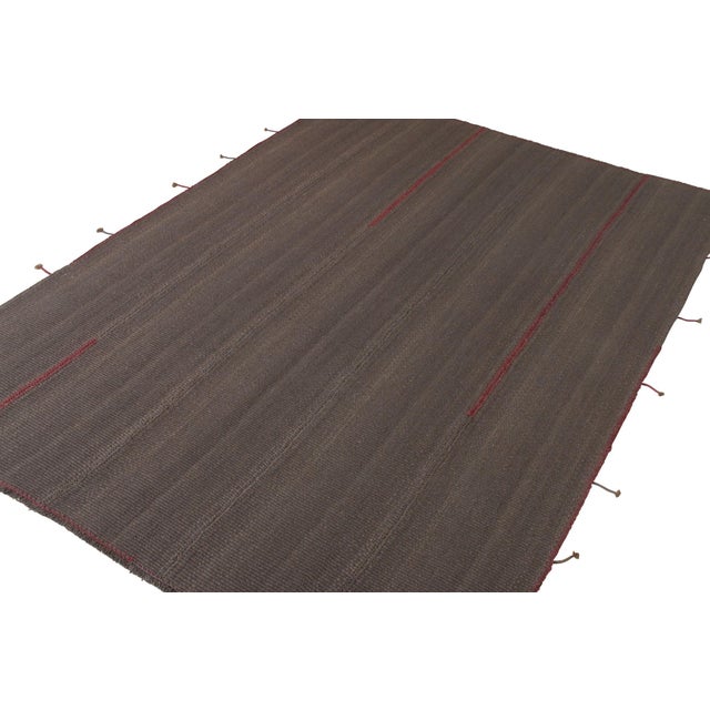 Traditional Rug & Kilim’s Modern Kilim Rug in Red and Gray-Brown Striped Patterns For Sale - Image 3 of 8
