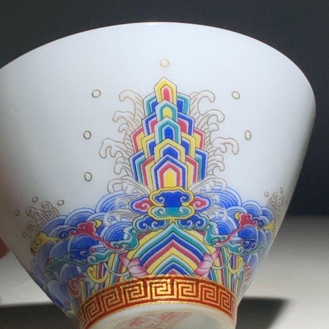 White Late 20th Century Chinese Famille Rose Porcelain Tea Cup With Sea & Rock Motif For Sale - Image 8 of 8
