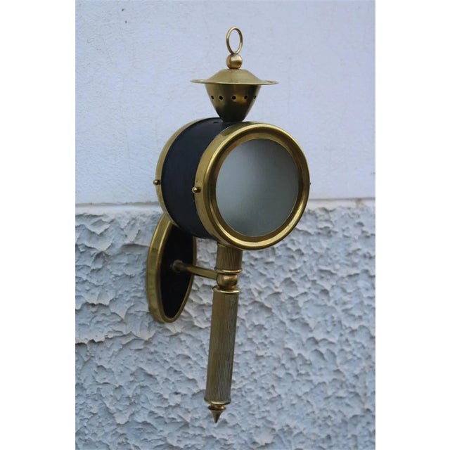 Metal Mid-Century Italian Brass and Black Lacquered Metal Sconces, 1950s, Set of 2 For Sale - Image 7 of 7