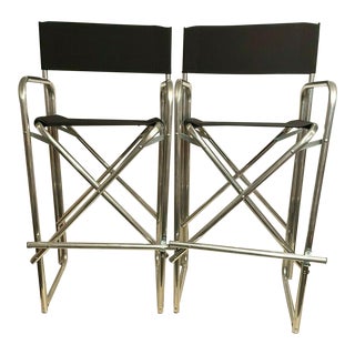 1990s Vintage Houtz & Barwick Aluminum Folding Directors Stools - a Pair For Sale