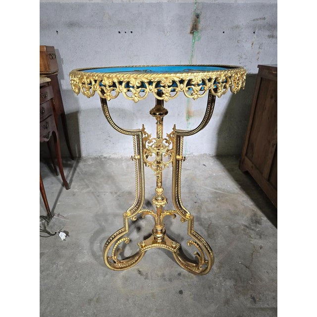 19th Century French Hand-Painted Porcelain Table with Gilt Bronze in the style of Sèvres, 1890s For Sale - Image 10 of 15