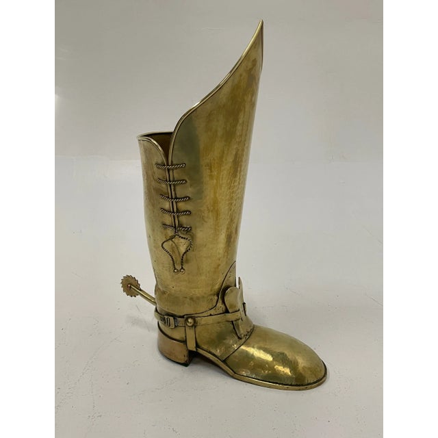 Antique Polished Brass Boot Shaped Umbrella Stand For Sale - Image 13 of 13