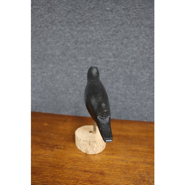 Black Early 20th Century Carved Black Crow Folk Art Decoy on Wood Base For Sale - Image 8 of 12