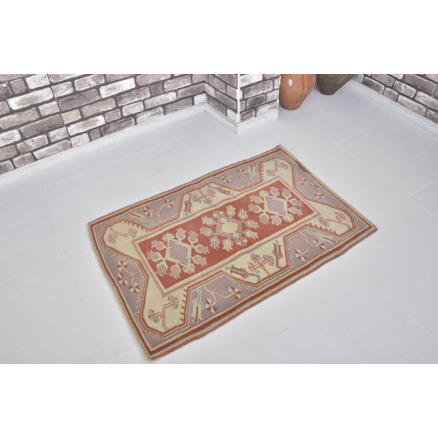 1950s 1950s Small Decorative Wool Carpet For Sale - Image 5 of 10