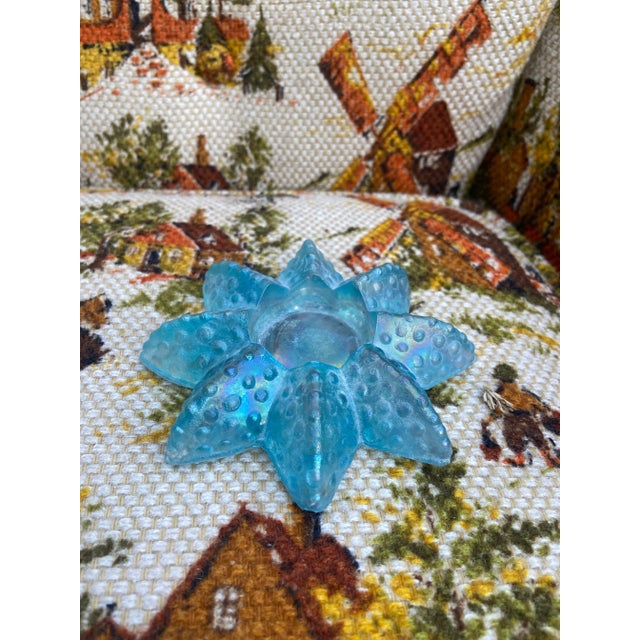 Vintage Blue Green Iridescent Star Shaped Tealight Holder. 4.5"Diameter Weighs 1.5 pounds Rare! Cannot find anything about...