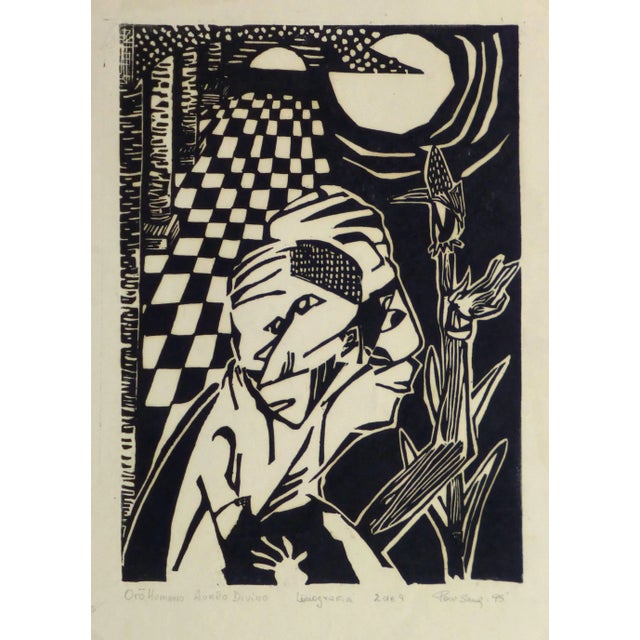 1990s Abstract Woodcut - the Divine Human For Sale - Image 5 of 5