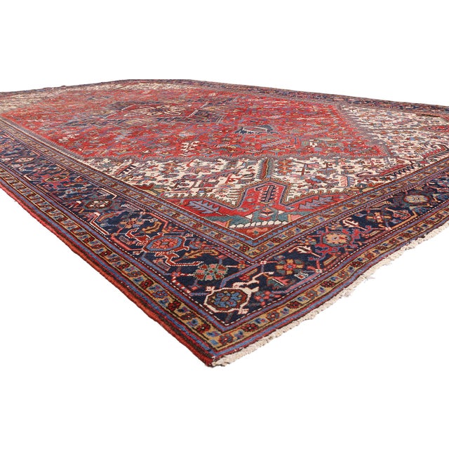 79733 Antique Persian Heriz Rug, 11'01 x 18'07. The Imperial Legacy: An Antique Persian Heriz Masterpiece of Timeless...